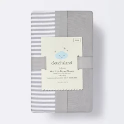 Fitted Mini Crib Sheet - Cloud Island™ - Stripe/Gray - 2pk -Cloud Island GUEST 2a164311 6e82 4567 8d13 1cffc5bac045