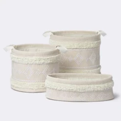 Tufted Fabric Medium Round Storage Basket - Khaki And Cream - Cloud Island™ -Cloud Island GUEST e2afc7f2 506d 4734 b8ca 23bee32bd3dd